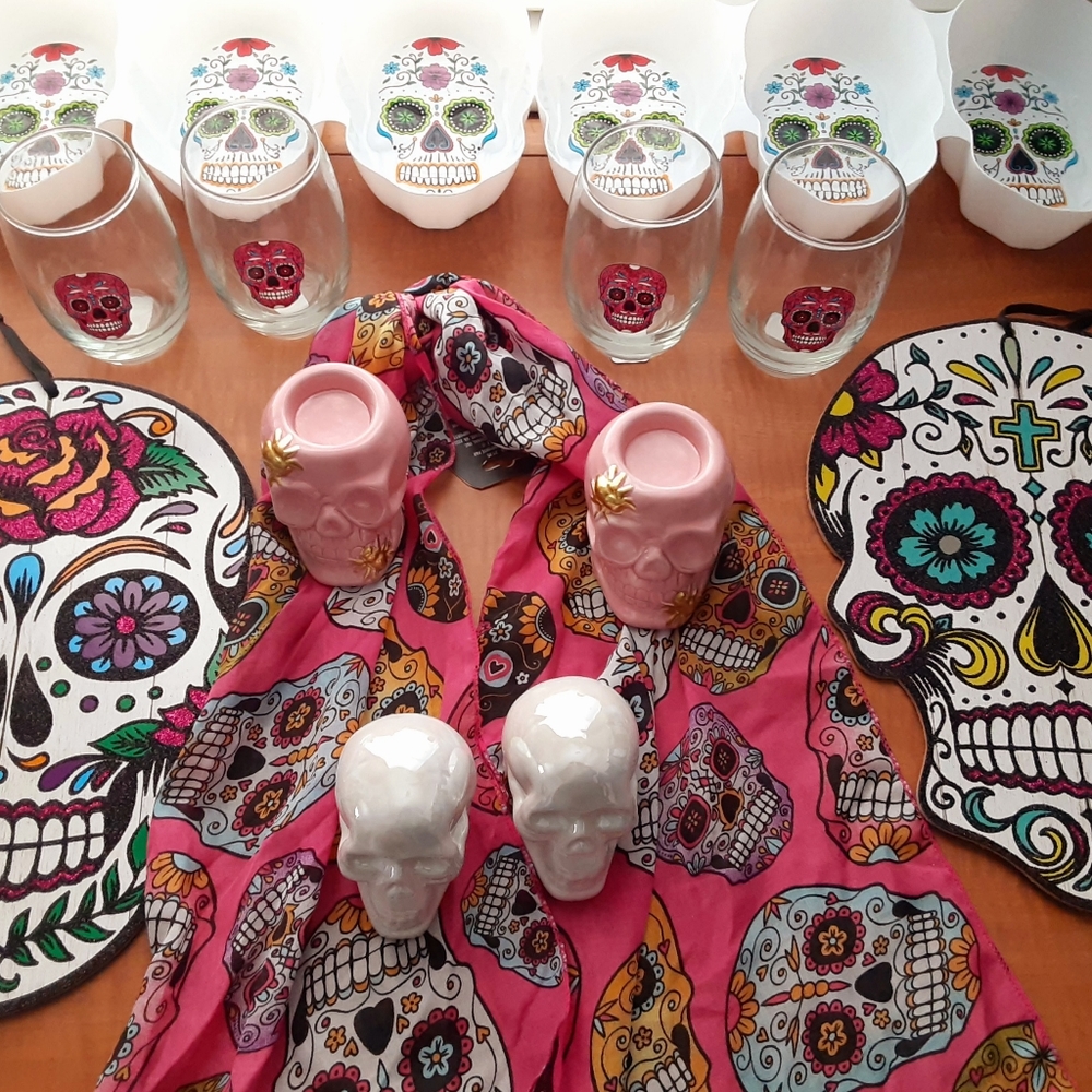 Halloween Decor Pink Sugar Skull 13 Piece Bundle